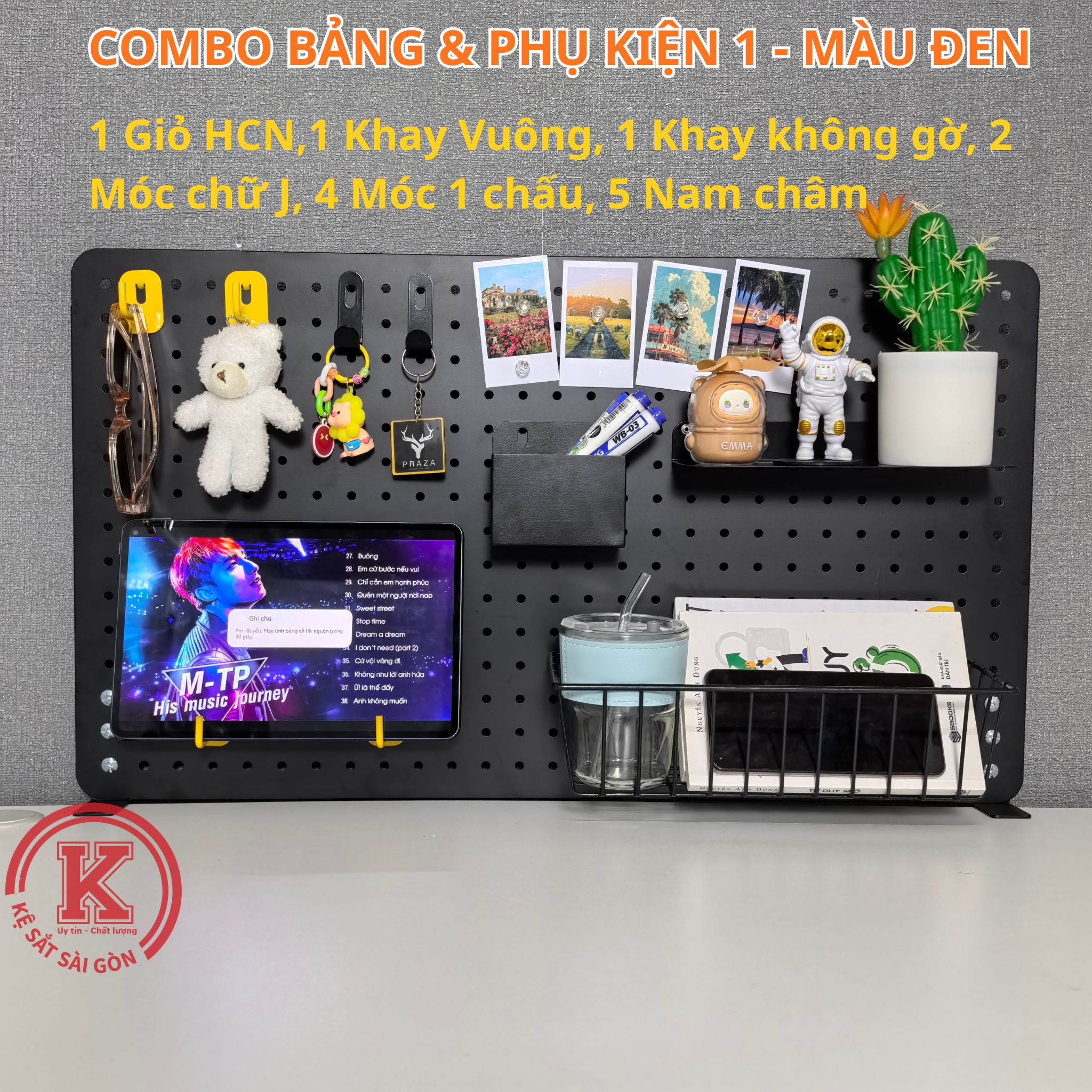 Combo Bảng Pegboard Kẹp Bàn + Phụ Kiện Decor Góc Làm Việc,Bàn Học