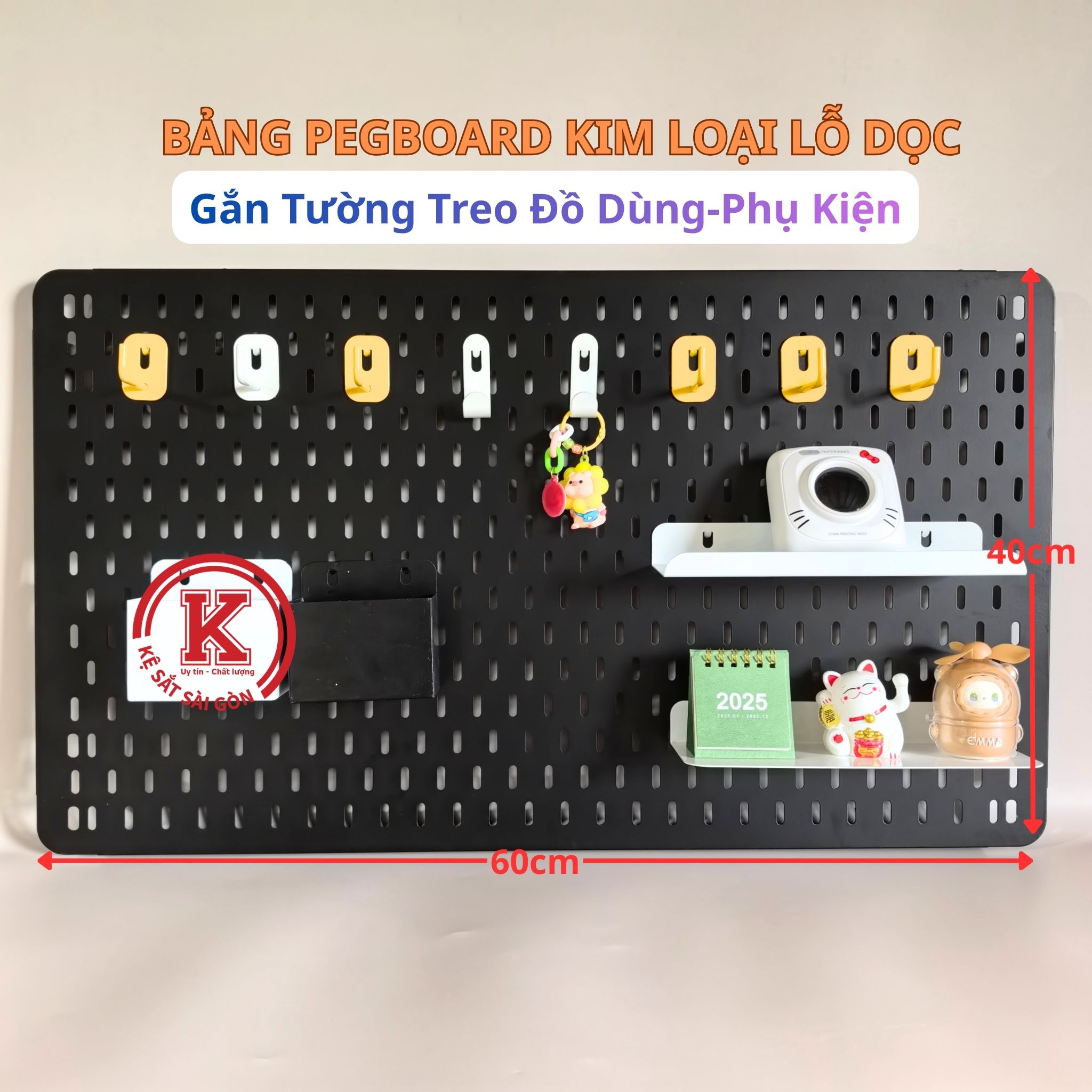 Bảng Pegboard Lỗ Dọc gắn tường treo phụ kiện decor phòng khách
