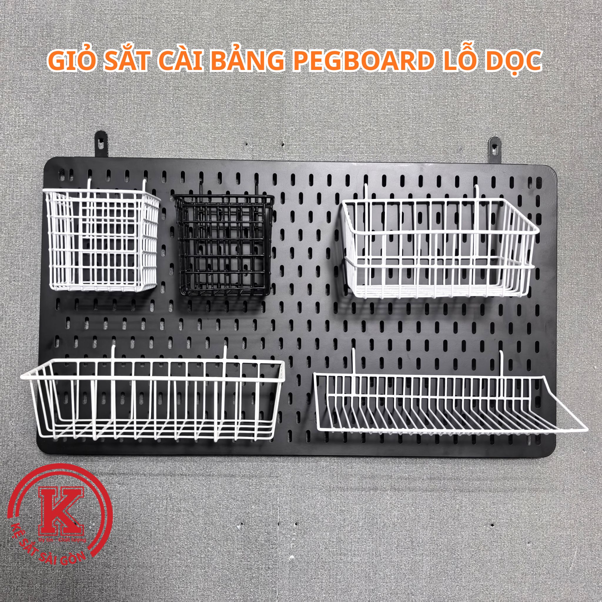 Giỏ Đựng Đồ Cài Khung Lưới Sắt, Giỏ Cài Bảng Pegboard Lỗ Dọc Decor Bàn Học