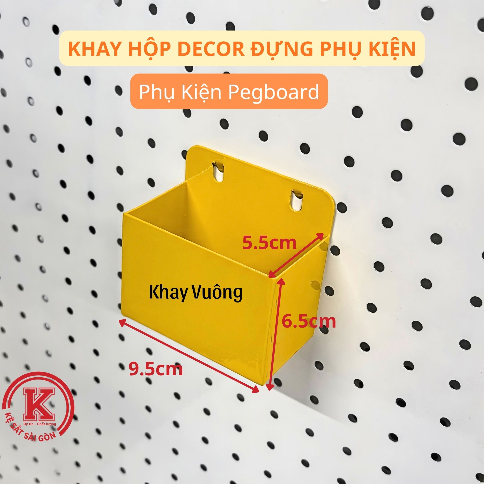 Khay, hộp màu vàng cài pegboard