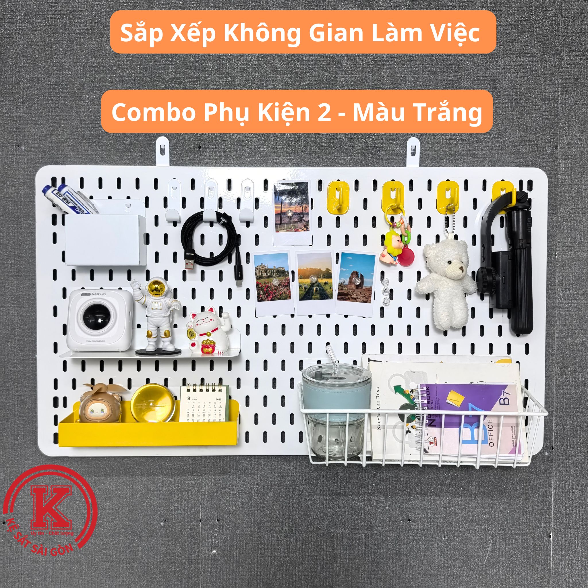 Combo bảng pegboard lỗ dọc kèm phụ kiện