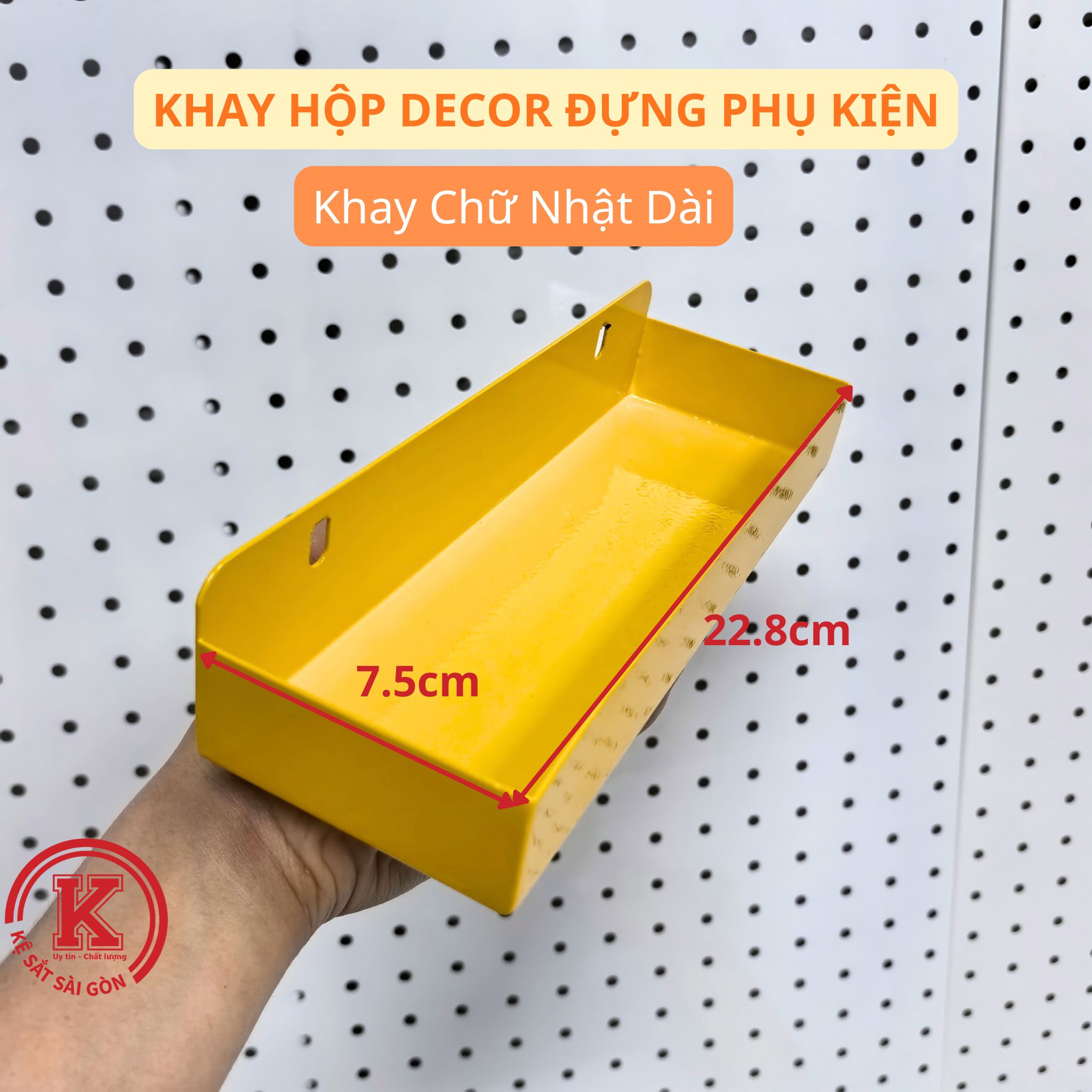 Khay, hộp màu vàng cài pegboard