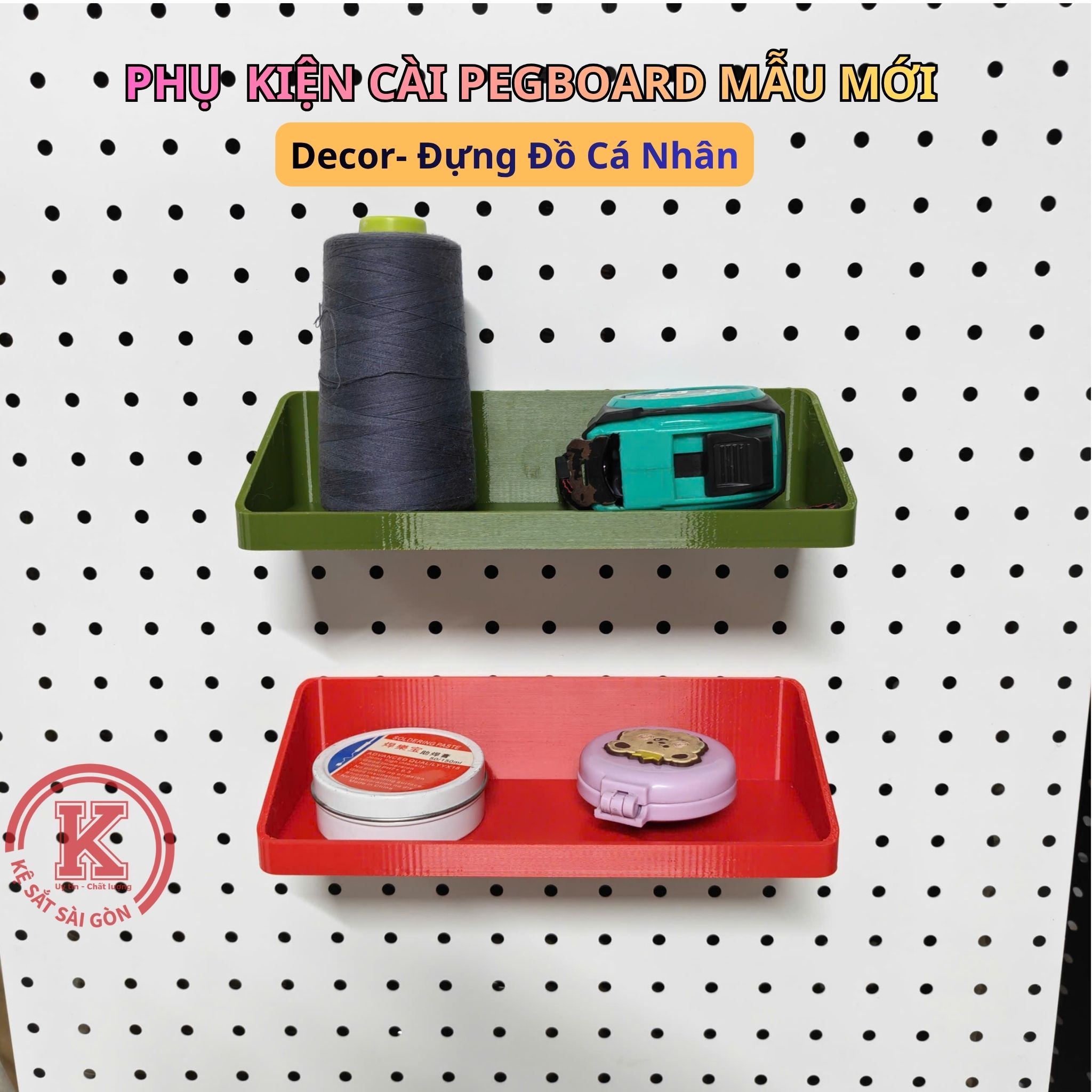Ống bút, khay 1 ngăn, khay 2 ngăn nhựa cài pegboard