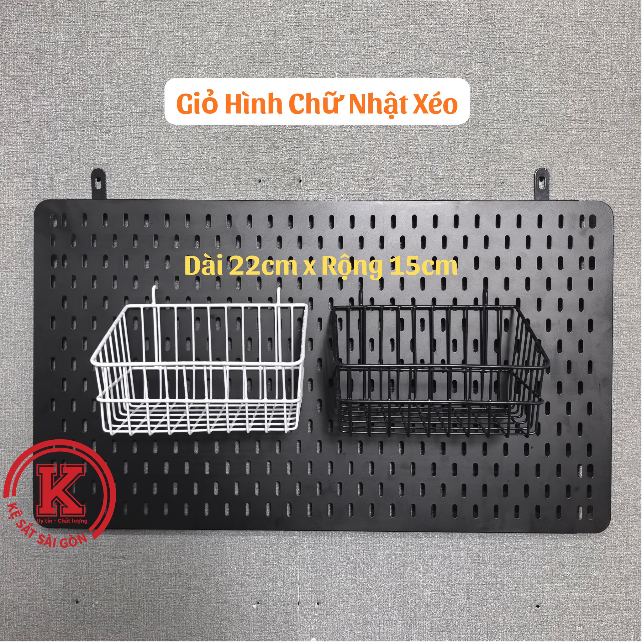 Giỏ cài khung lưới và pegboard lỗ dọc