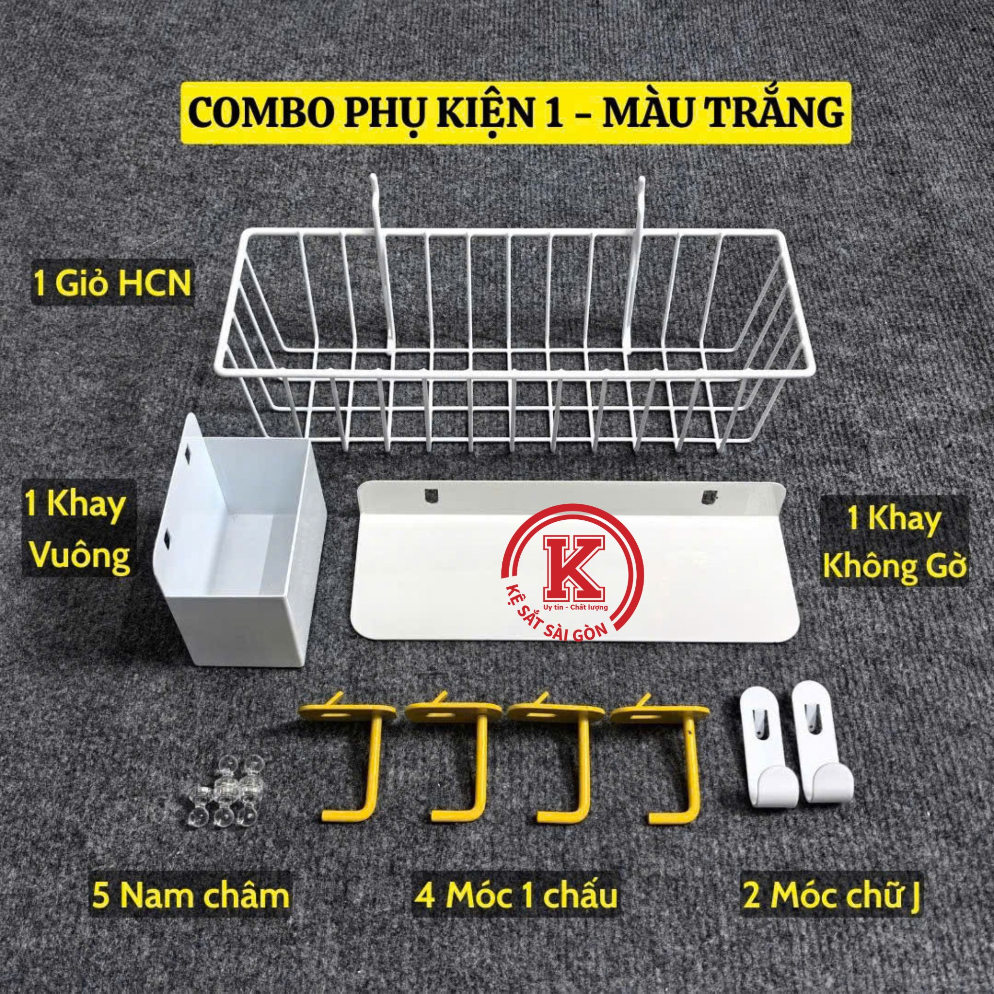 Combo bảng pegboard lỗ dọc kèm phụ kiện