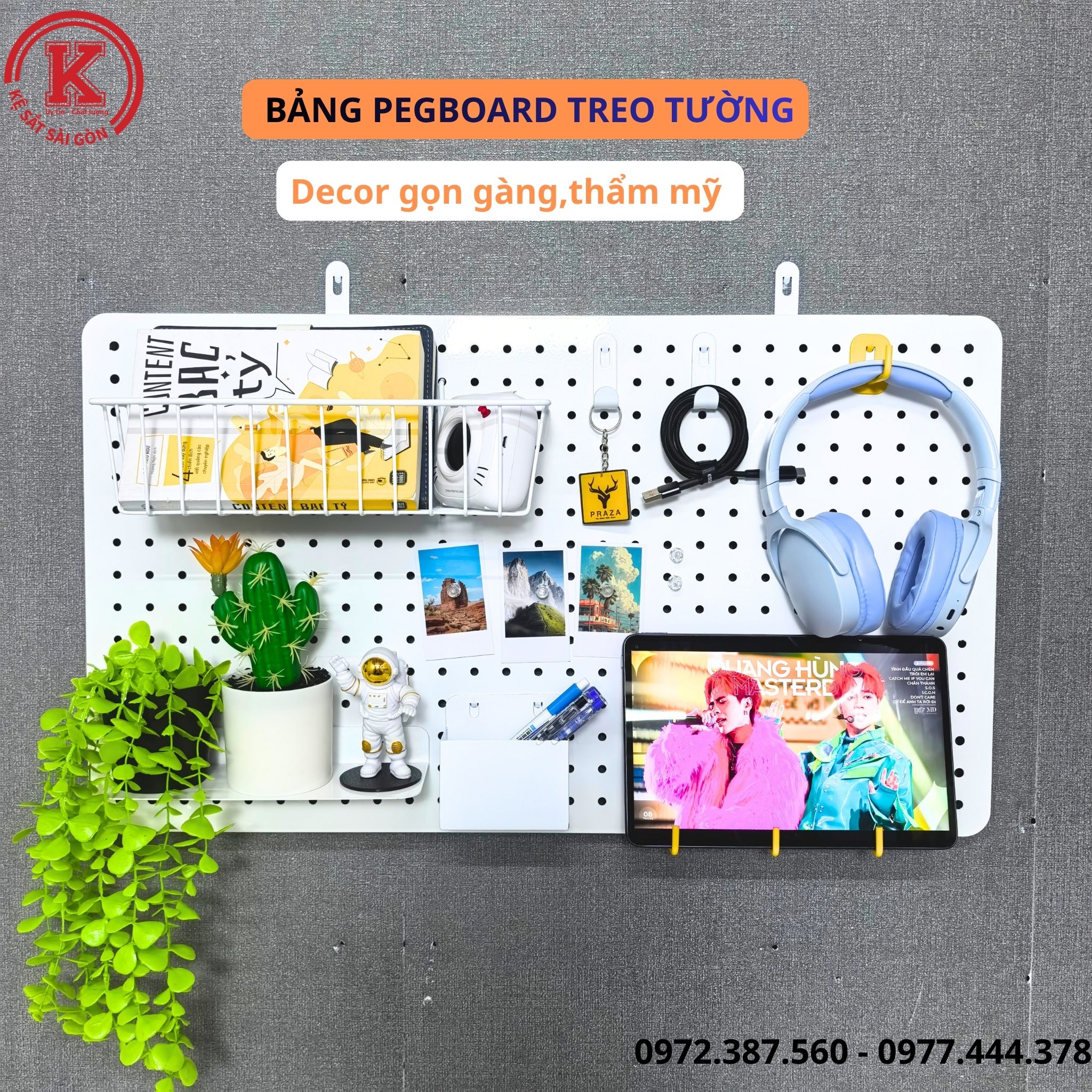 Bảng Pegboard Kim Loại Gắn Tường Treo Phụ Kiện - Bảng Treo Đồ Nghề Cơ Khí