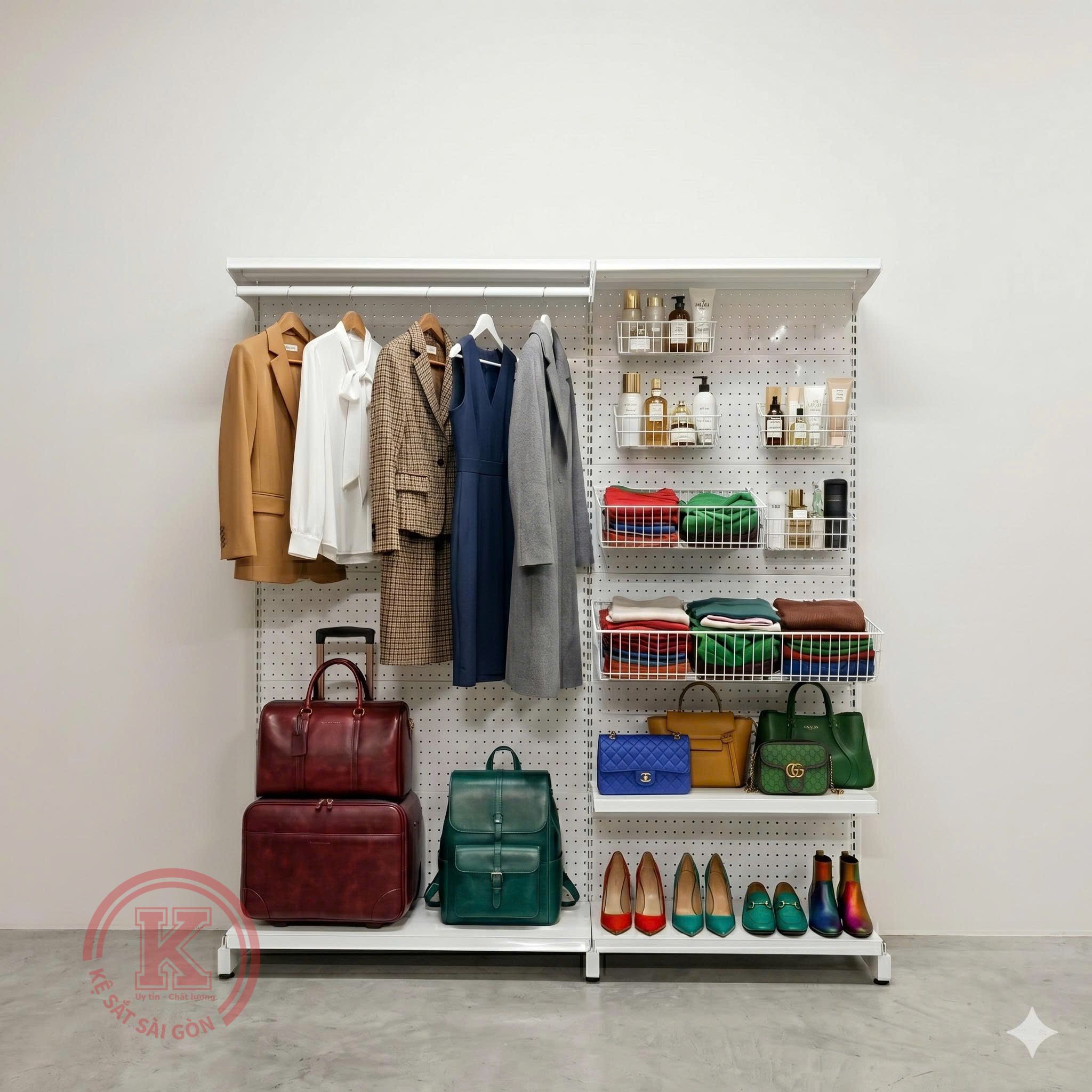 Kệ Pegboard Tôn Đục Lỗ Chân Đứng - Không khoan tường điều chỉnh không gian linh hoạt tại Sài Gòn